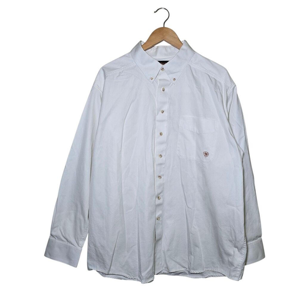 Ariat Men’s 2XL Solid Twill Fitted Shirt White Button Up Long Sleeve Cotton